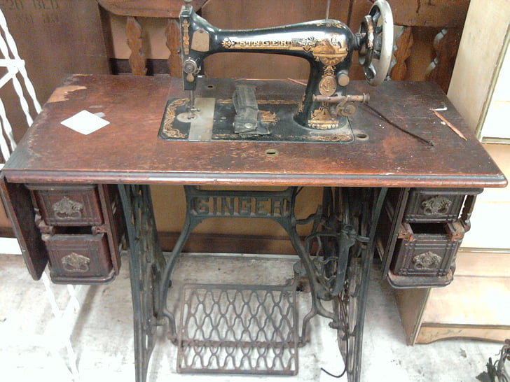 singer, sewing, machine, treadle, cabinet, sew, industry