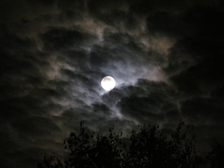 moon, moonlight, night, sky, evening sky, clouds, dark