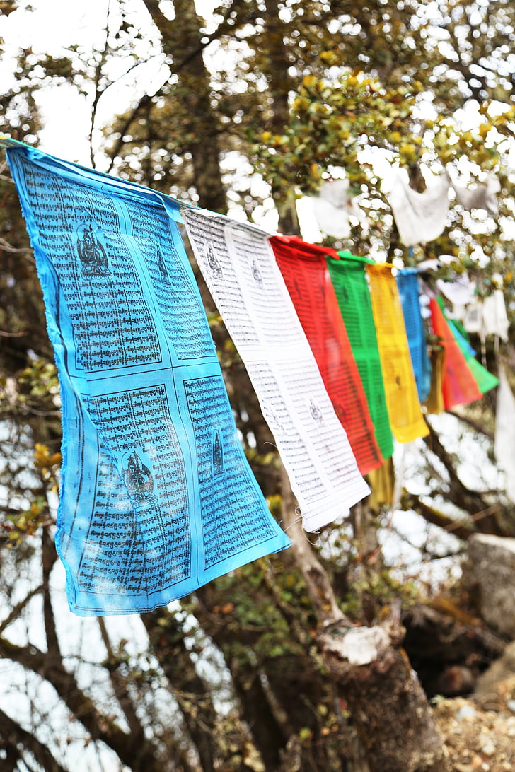 prayer flags, tibet, basong, lake, color
