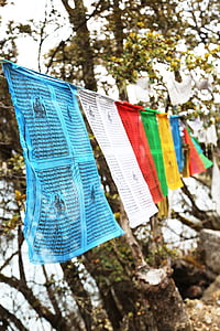 drapeaux de prières, Tibet, akram ben, Lac, Couleur