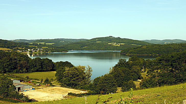 Pannecière Gölü, doğa, manzara, Göl, su, gökyüzü, mavi