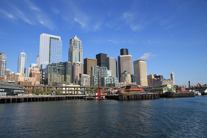 Seattle, CityLine, arhitektūra, pilsētas panorāmā, ASV, Debesskrāpis, cilvēki un kultūra