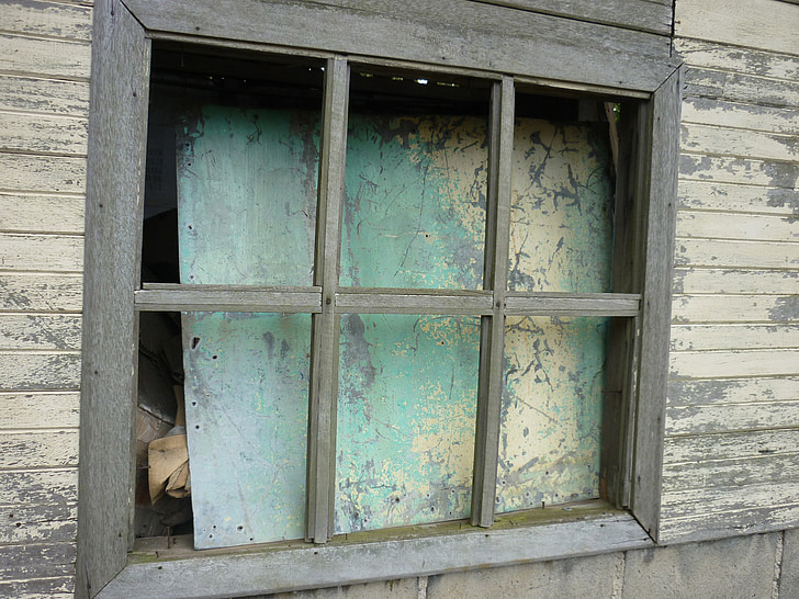 fenêtre de, vieux, abandonné, bâtiment, grungy, fermé, maison