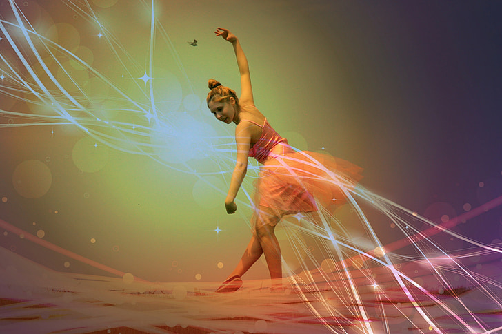 ballerina, pink, magic, dance, background, illustration, people
