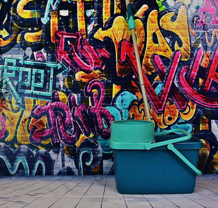 graffiti, Putz kbelík, Odstranit, make clean, vyčistit, čištění, více barevných