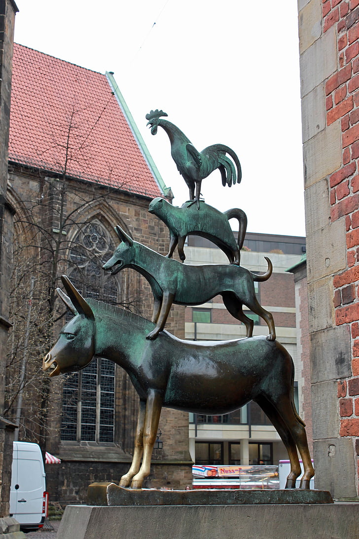Bremen by musikere, skulptur, Bremen, tal, eventyr, monument