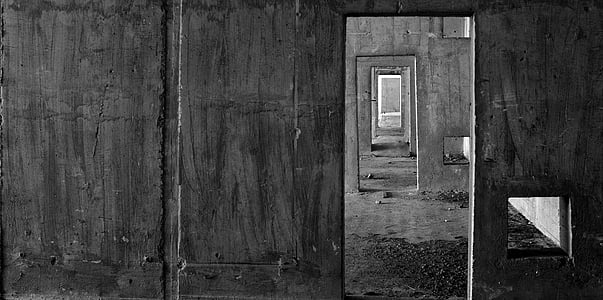 门, 黑色白色, 窗口, 被遗弃, 黑色和白色, 木材-材料, 建筑