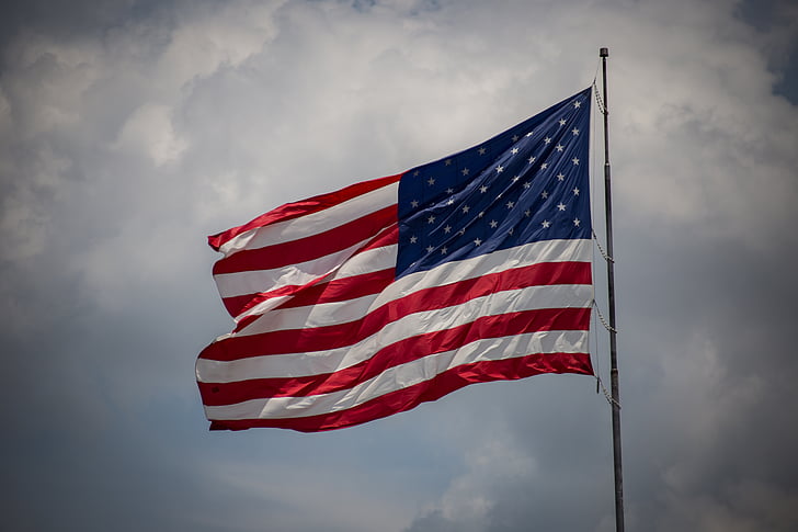 Bandera, cielo, nubes, Estados Unidos, Polo, Estados Unidos, América