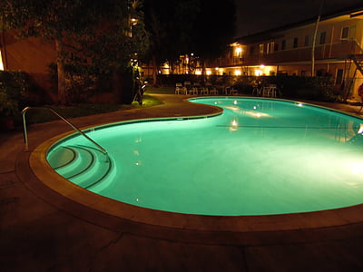 pool, night, swimming, water, residential