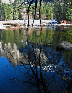 yosemite, river, surface of the river, water, reflection, mirror, upside-down