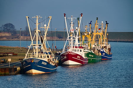 Büsum, Meklemburgia, Niemcy, Port, łodzie, łodzie rybackie, łodzie żaglowe