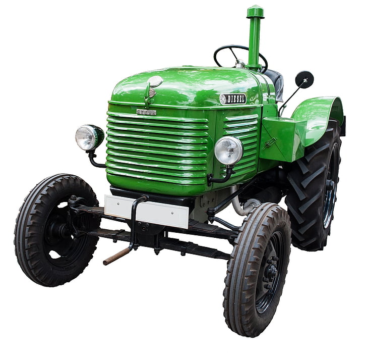 hijau, hitam, traktor, lama, oldtimer, traktor, pertanian