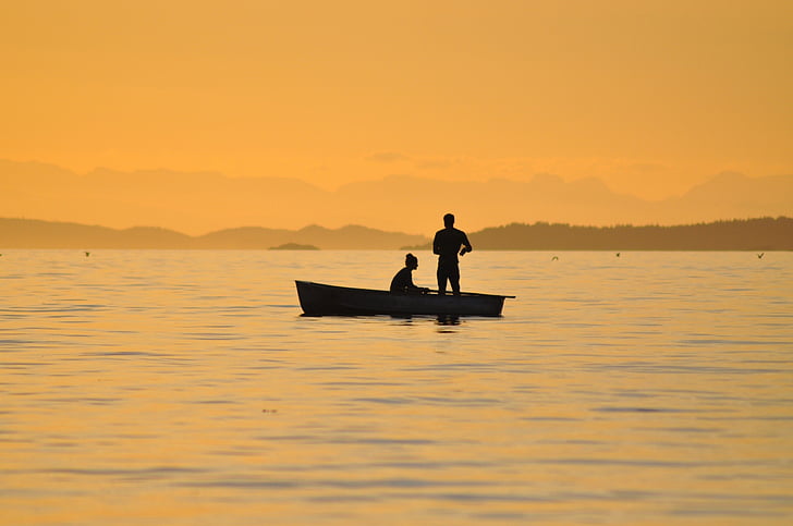 ocean, Fishing, Sunset, British Columbia, Catching, Fish, silhouette