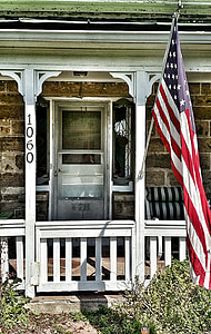 stone house, flag, home, quaint, building, american flag