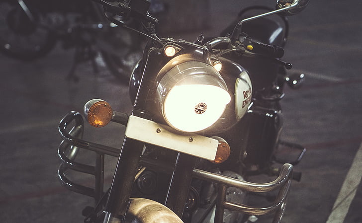 motorcycle, motorbike, headlight, night