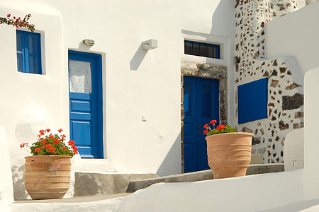 Гърция, домове, синьо, празник, бяло