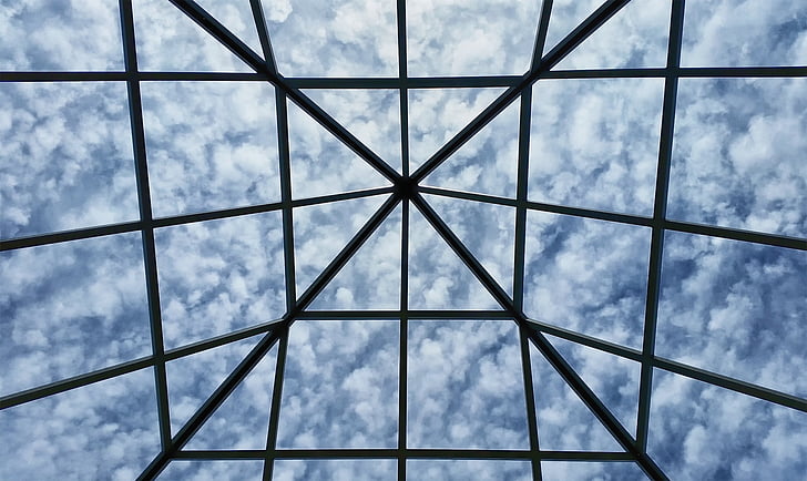 tinklelis, dangus, debesys, cloudscape, Architektūra, stiklas - medžiagos, langas