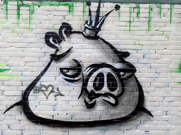 graffiti, art, pig, sprayer, wall painting