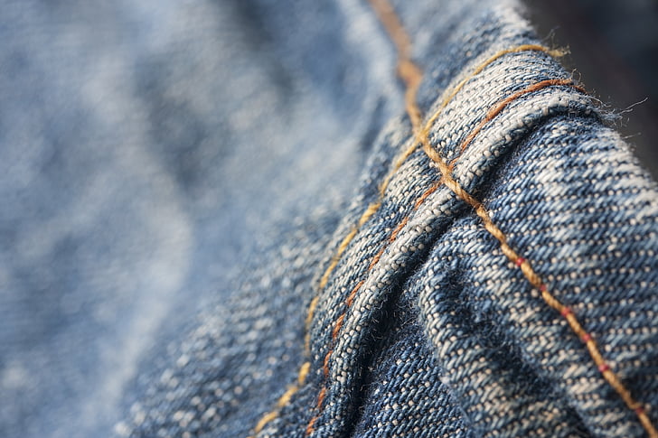 Jeans, Nähen, rot, Makro, Detail, Stoff, Textile