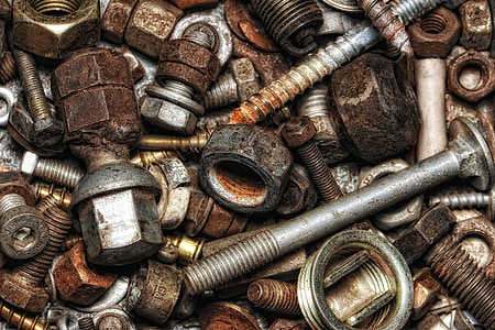screw, nuts, iron, connection, metal, rusty
