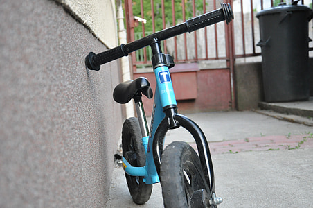 bicicleta, azul, estudiante, niño, bicicleta, ciclismo, al aire libre