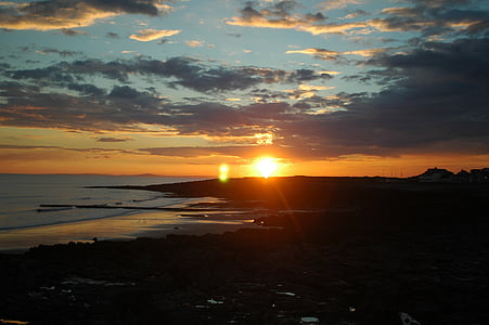 Sunset, Wales, Sea, Sun, taivas, oranssi, sininen
