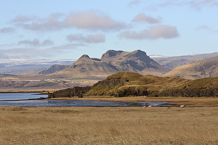 paesaggio, Islanda, ampia, natura, costa sud, montagne, pecore