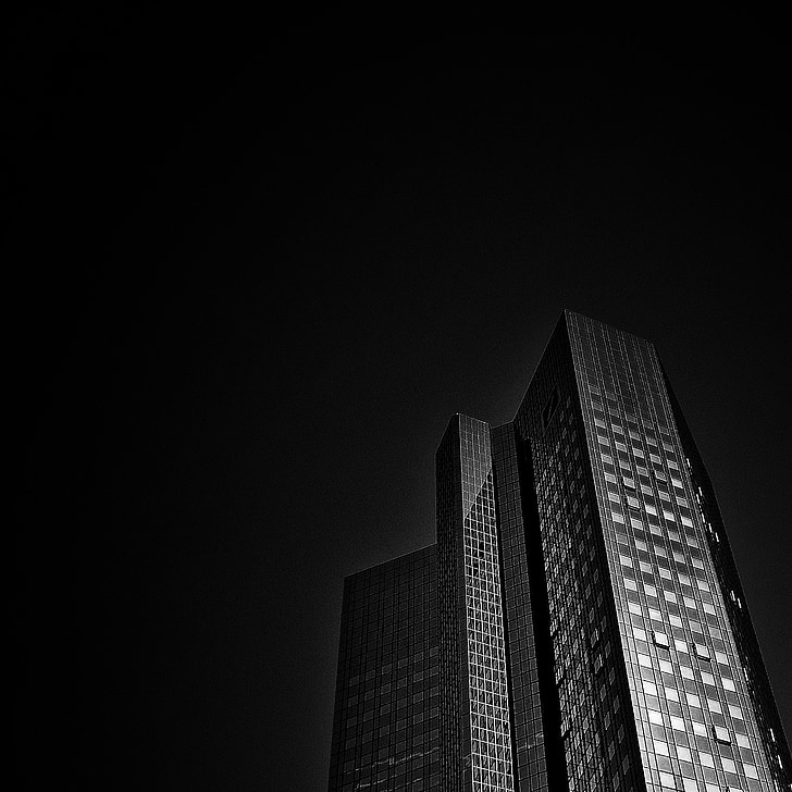 Frankfurte pie Mainas, Deutsche bank, siluets, debesskrāpju, ēka, Banka, arhitektūra