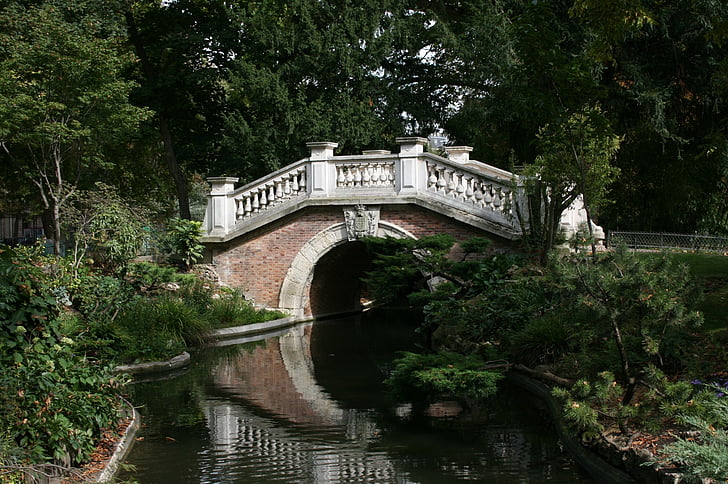 Bridge, vand spejl, Parc monceau, Paris