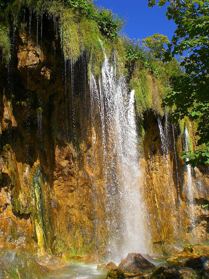 waterfall, water, nature, flow