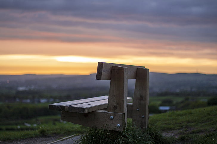 sunset, bench, solitary, summer, sitting, calm, scenic