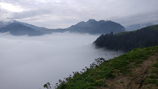 brouillard, montagnes, Suisse centrale, neige