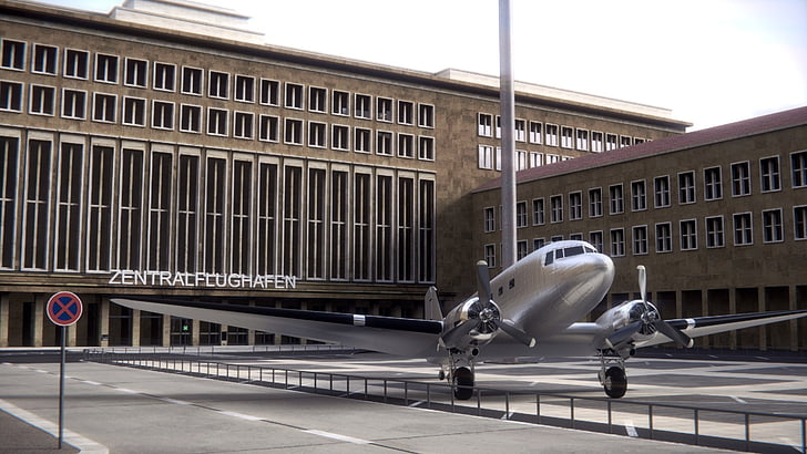 Tempelhof, 3D, Lotnisko, samolot, Berlin