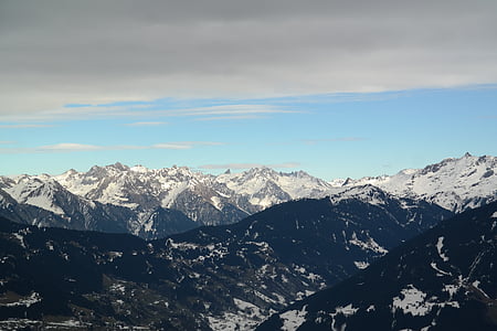 山脉, 高山, 冬天, 寒冷, montafon, golm, 视图