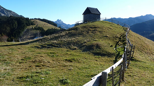 tannheimertal, Tyrol, zöblen, roteflueh, gimpel, günlük kabin, çit