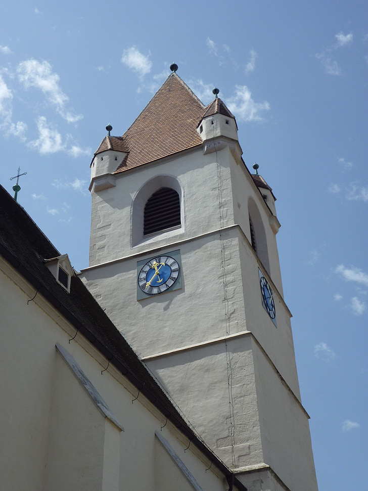 Церква, вежа, синій, небо, башта годинника