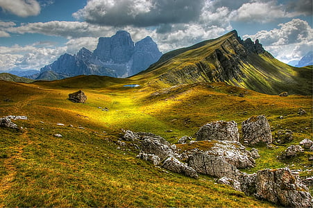 Dolomity, hory, Itálie, pohled, alpské, Trentino, pěší turistika