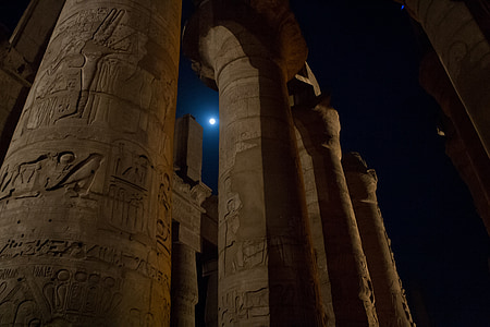 列, 埃及, 卡纳克神庙, 夜间, 月亮, 卢克索, 古代