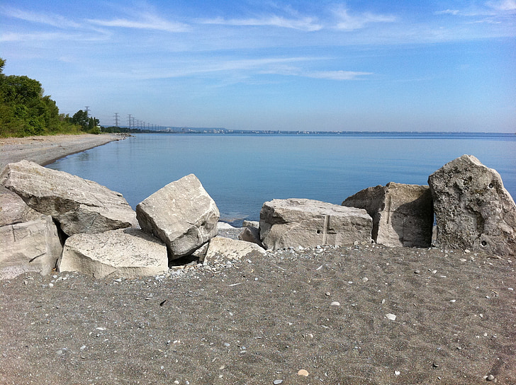 pláž, kameny, voda, modrá, balvany, jezero, Burlington