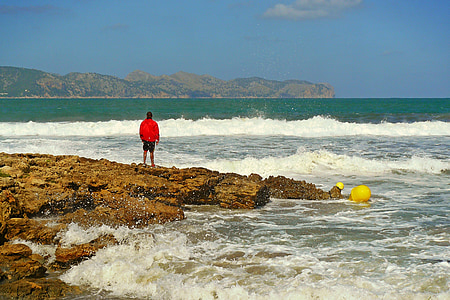 homme, mer, humaine, Côte, paysage, lointain, plage