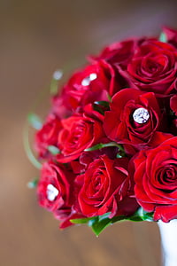 bouquet, bridal, flowers, red roses, roses, wedding