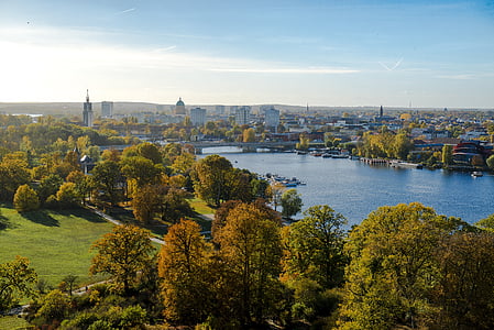 Potsdam, Babelsberg, Downtown, grön, Park, Havel, sjön