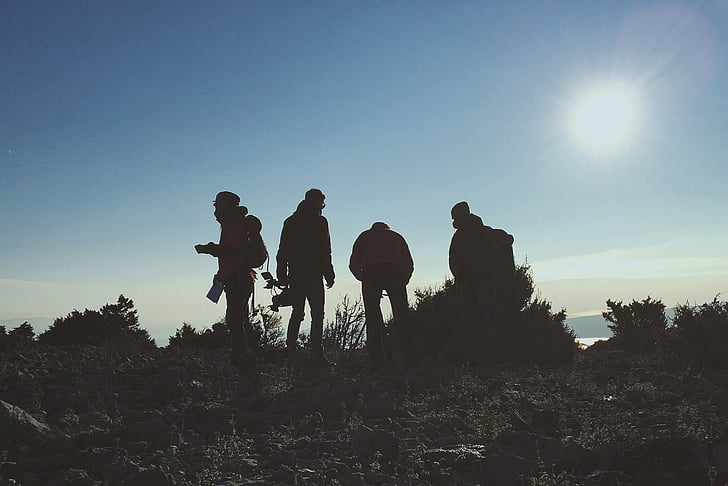 hilltop, group of people, camera, equipment, film camera, filming, photography