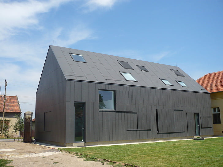 barn, house, architecture, modern, panels, skylight, rural