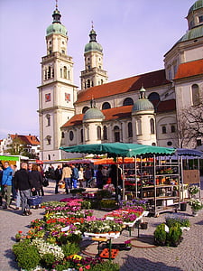 Kempten, pasar petani lokal, pasar, kios pasar, berdiri, berdiri, Gereja