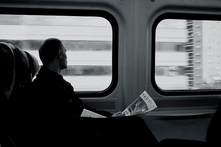 train, railway, transportation, travel, trip, black and white, people
