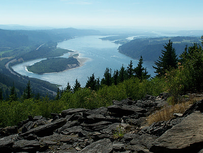 river, columbia gorge, gorge, scenic, nature, mountain, forest