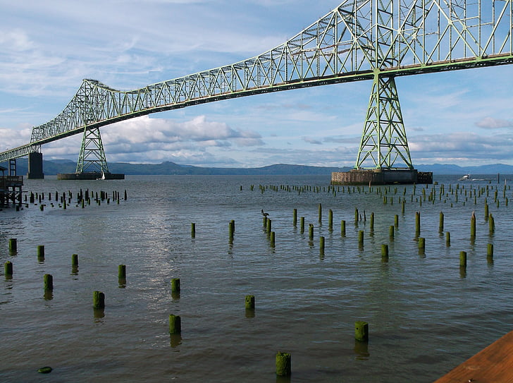 pont, rivière, fleuve Columbia, pont de megler Astoria, architecture, point de repère, eau