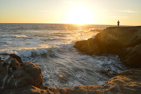 kysten, kysten, klipper, forrevne, steiner, Sommer, solnedgang
