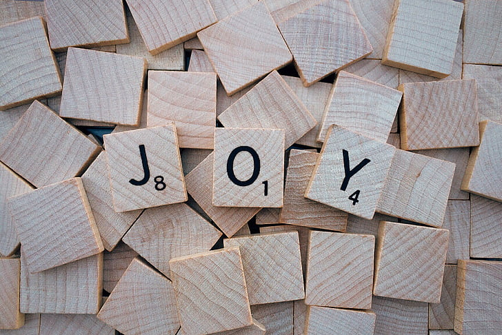 joy, word, letters, scrabble, large group of objects, wood - material, no people